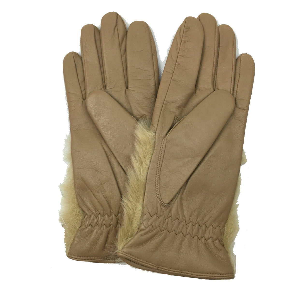 DENTS Womens Hair Sheep Leather Gloves Faux Fur Piped Cuff Elasticised - Almond/Camel