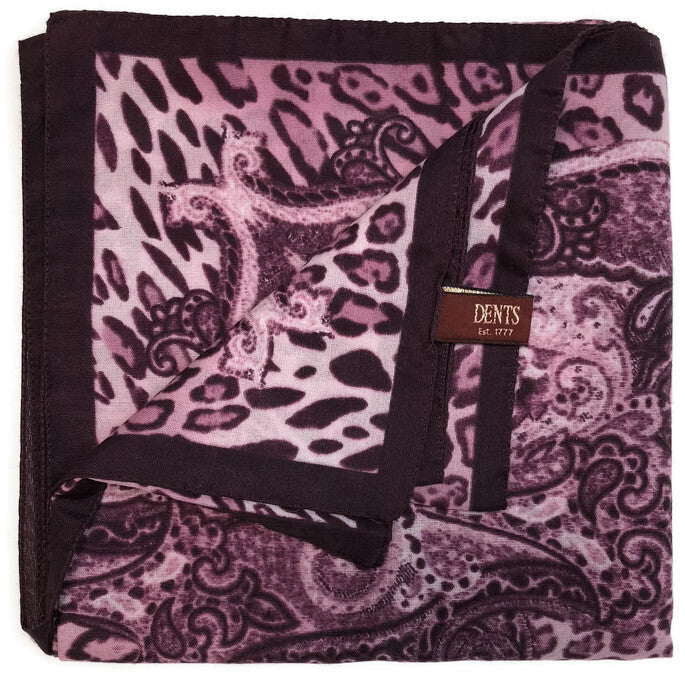 Ladies Animal Print & Paisley Scarf Made in Italy 90 x 90cm Winter - Amethyst