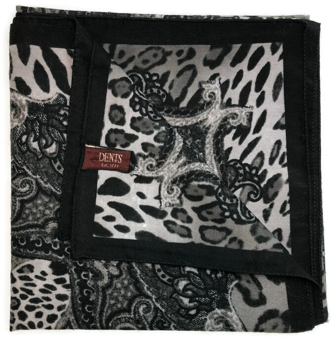 Ladies Animal Print & Paisley Scarf Made in Italy 90 x 90cm Winter - Black