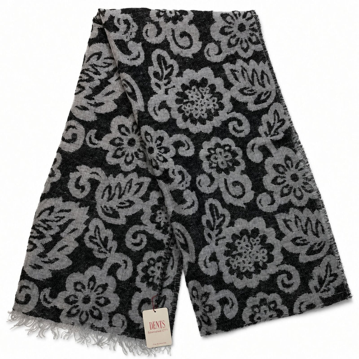 Large Pashmina Style Scarf Floral Wool Blend Womens Winter Wrap 200x40cm - Black