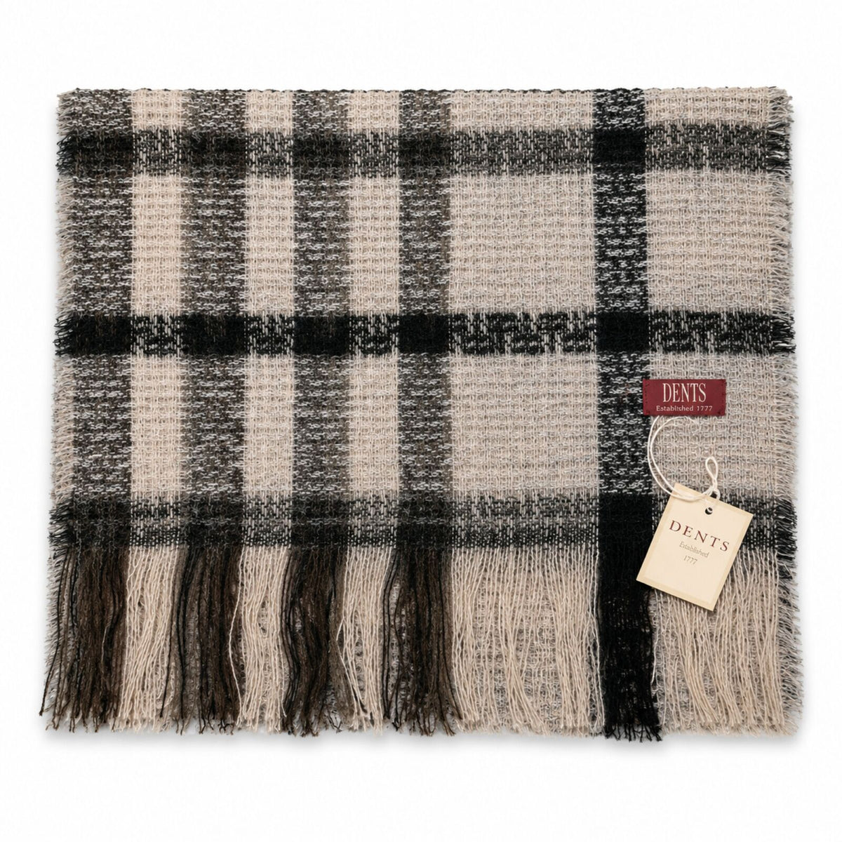 Check Open Weave Scarf Wool Blend Made in Italy Winter Warm 170 x 40cm - Grey
