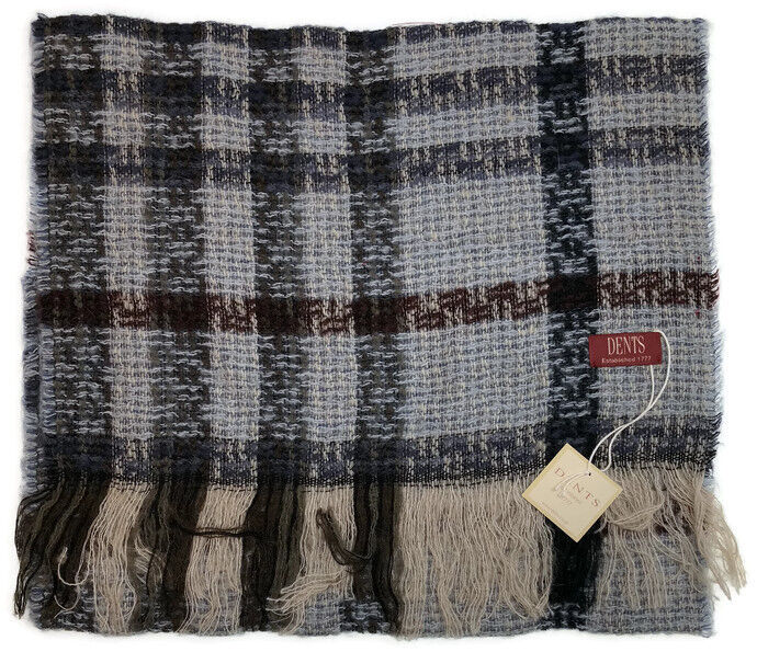 Check Open Weave Scarf Wool Blend Made in Italy Winter Warm 170 x 40cm - Navy