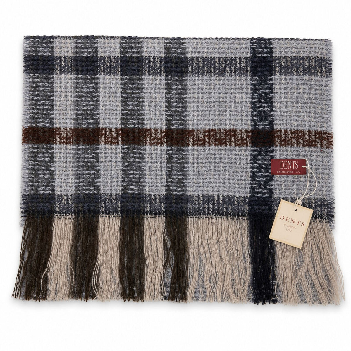 Check Open Weave Scarf Wool Blend Made in Italy Winter Warm 170 x 40cm - Navy