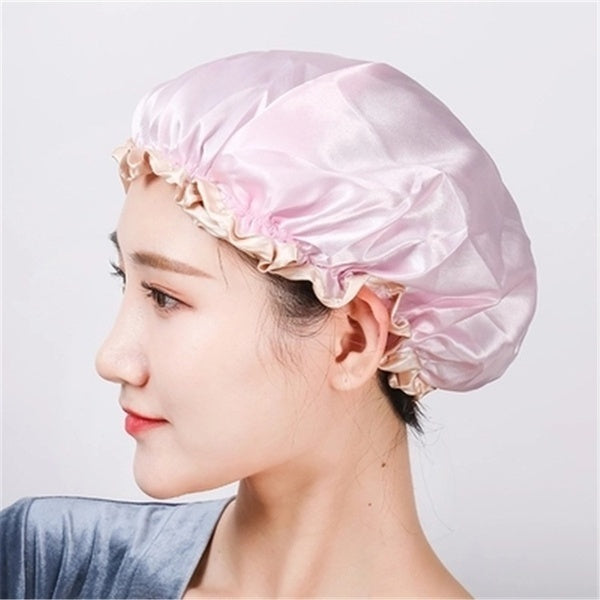 Womens Double-Layer Waterproof Shower Cap Reusable Hat Bath Hair Treatment-3