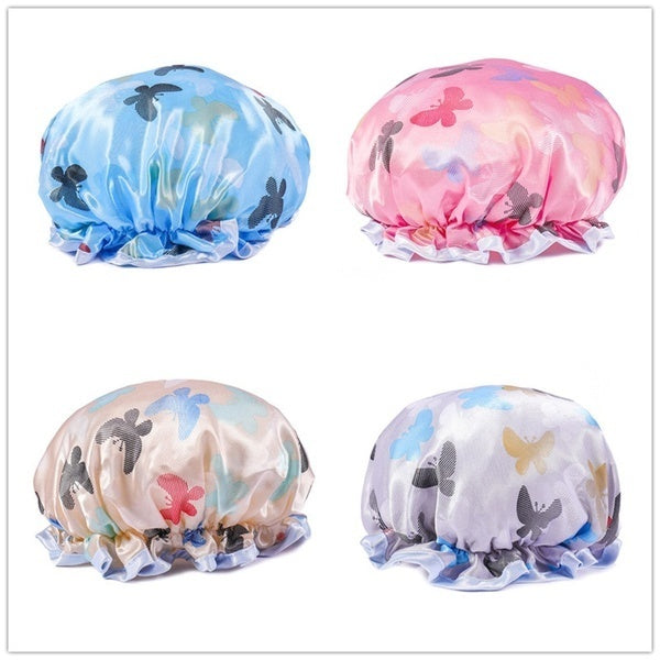 Womens Double-Layer Waterproof Shower Cap Reusable Hat Bath Hair Treatment-2