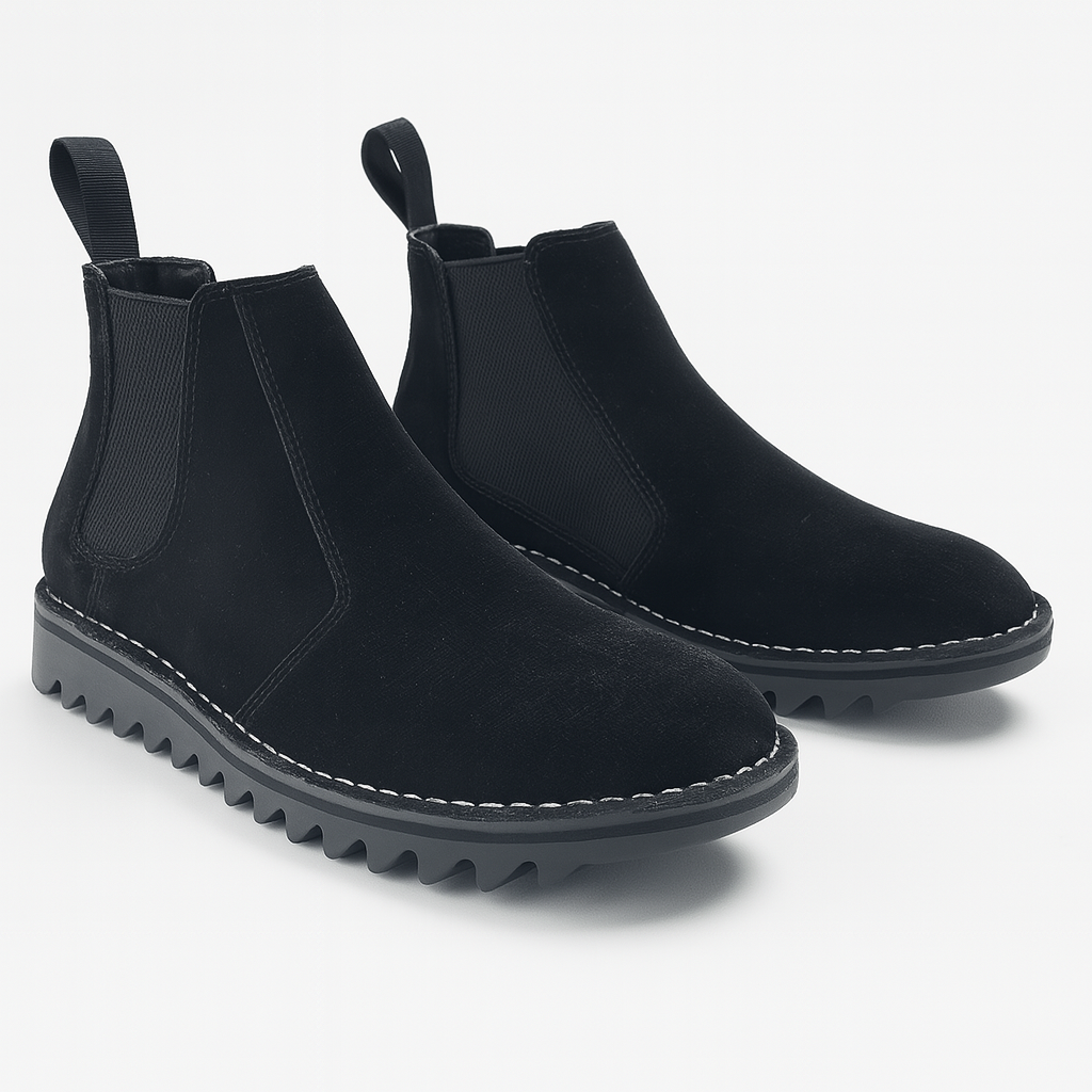 Ripple Sole Mens Ducatti Chelsea Suede Desert Boots Shoes Slip On - Black-0
