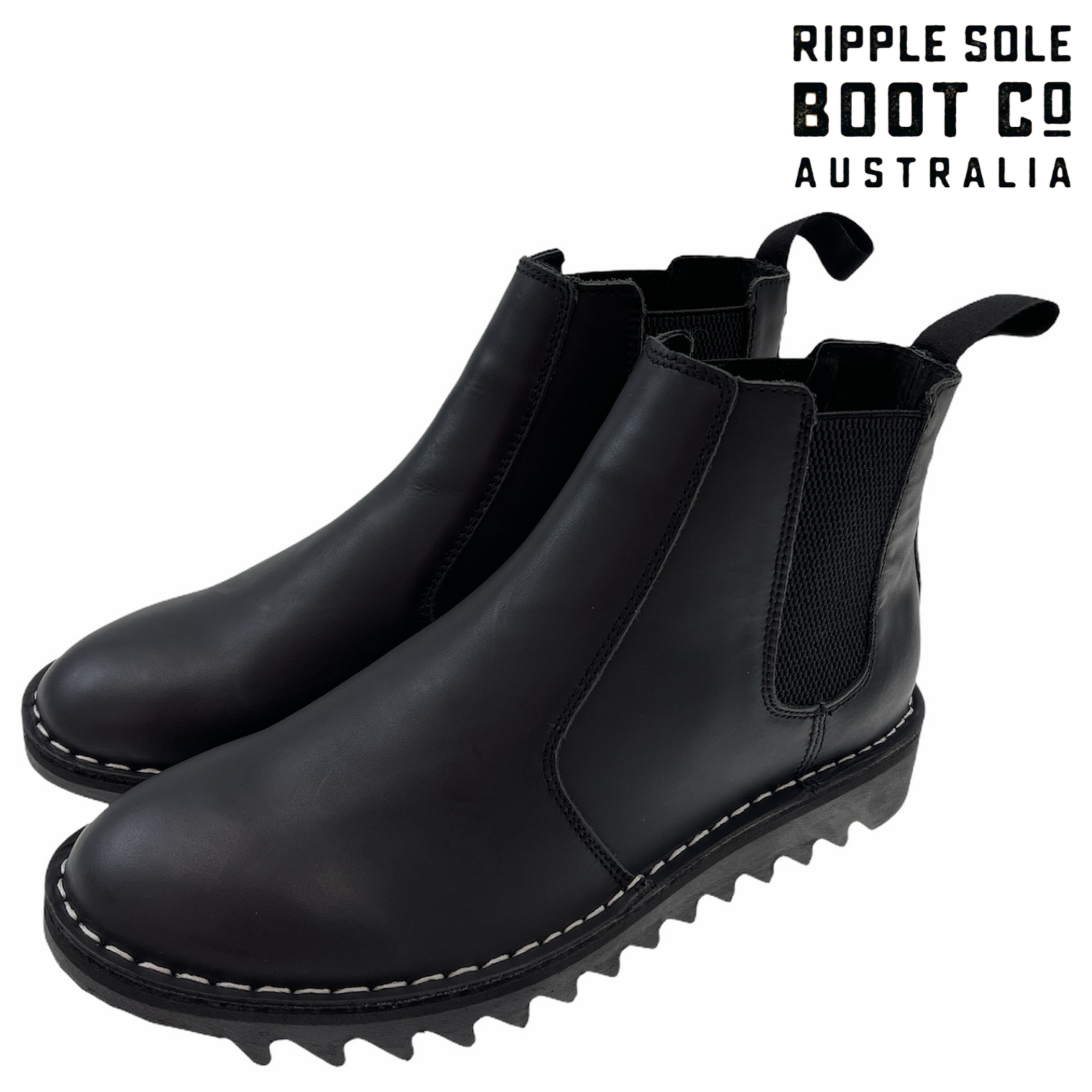 Ripple Sole Mens Ducatti Chelsea Desert Boots Leather Shoes Slip On - Black-1