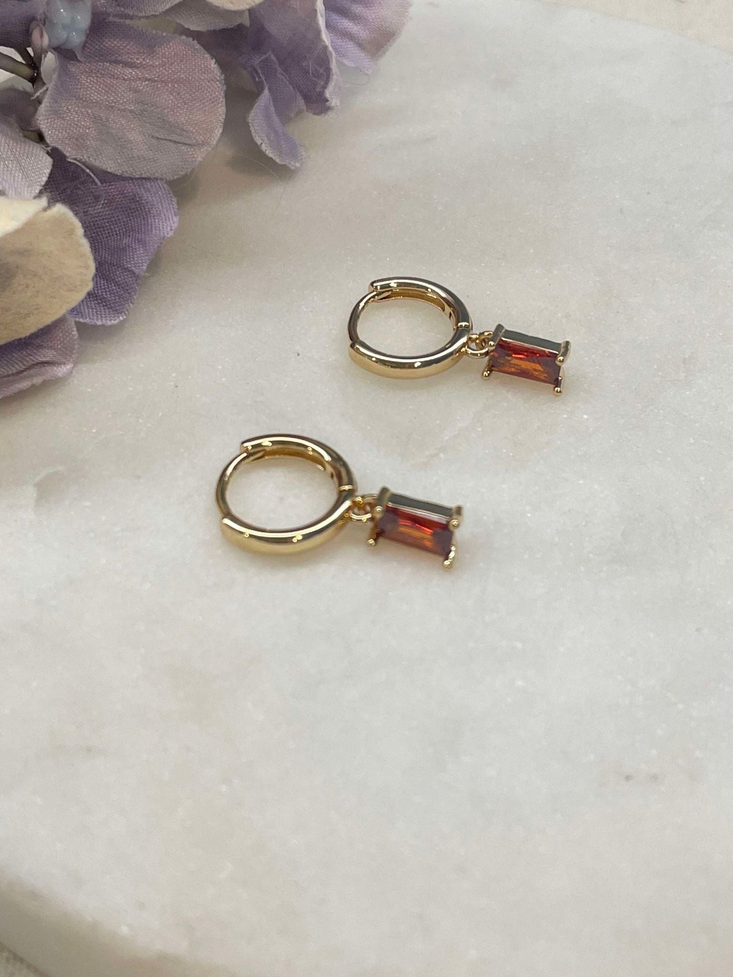 Dangling earring - pink/orange stone – Tarnish Proof Jewellery-1