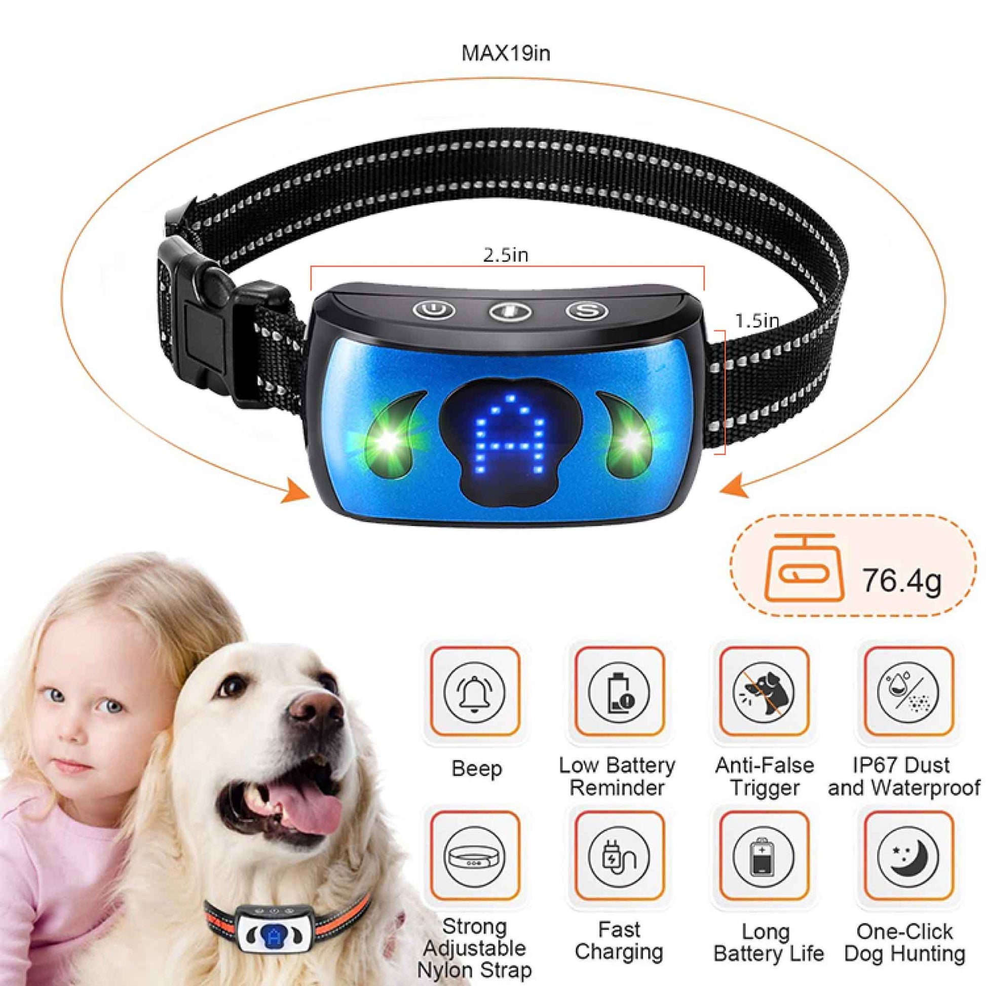 Dog Bark Collar - Vibration Magnetic Charging Waterproof Smart Barking Detection-2