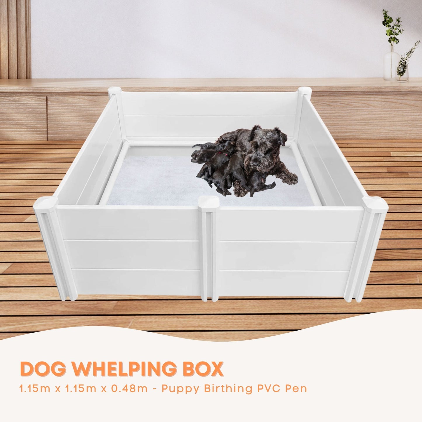 Dog Whelping Box 1.15m x 1.15m x 0.48m - Puppy Birthing PVC Pen-1