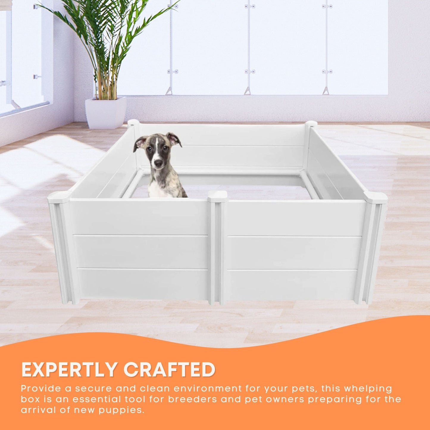 Dog Whelping Box 1.15m x 1.15m x 0.48m - Puppy Birthing PVC Pen-2