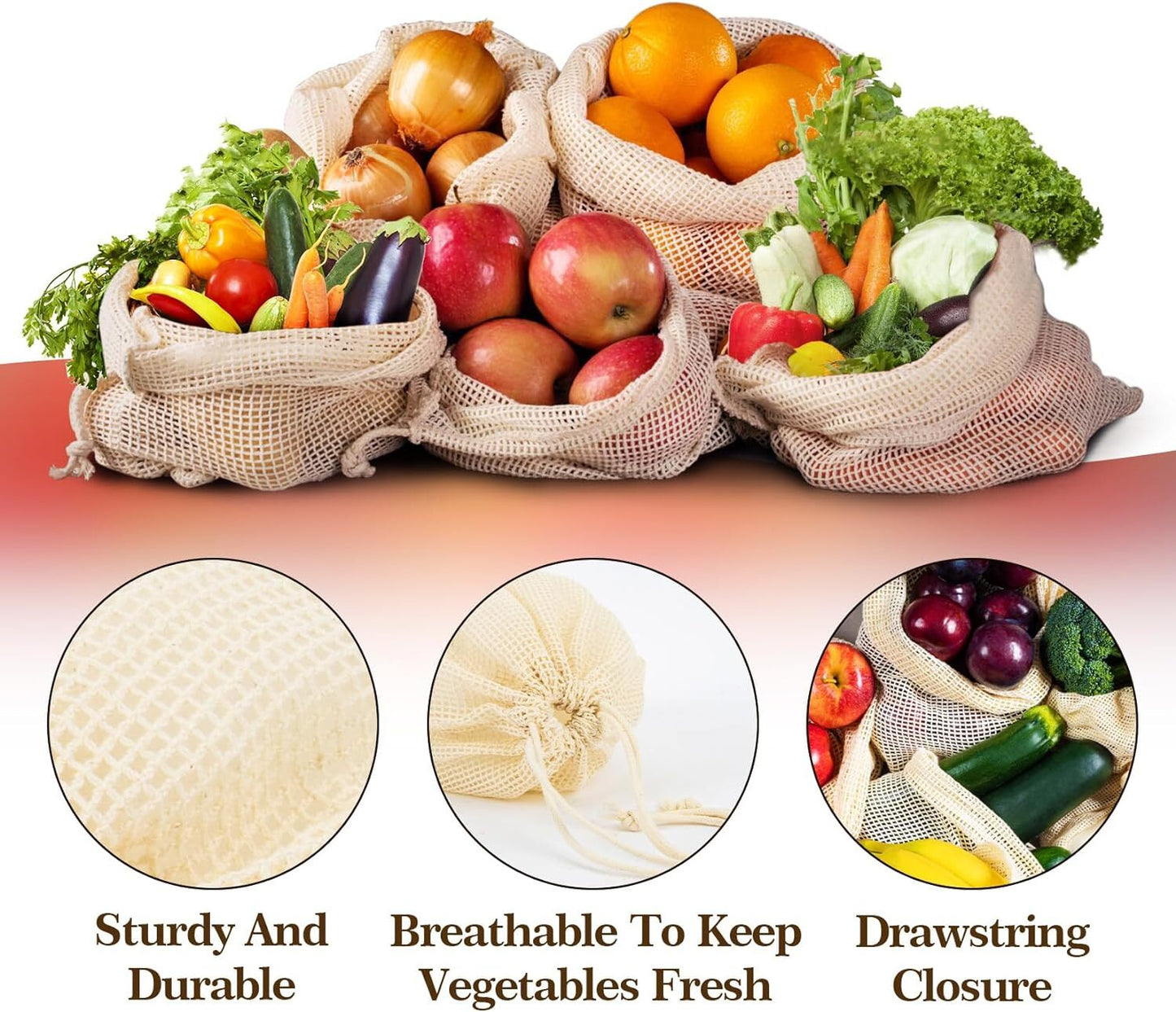 Set of 10 ECOCLAND Reusable Mesh Produce Bags Fruit Grocery Storage Washable Eco Bag-4