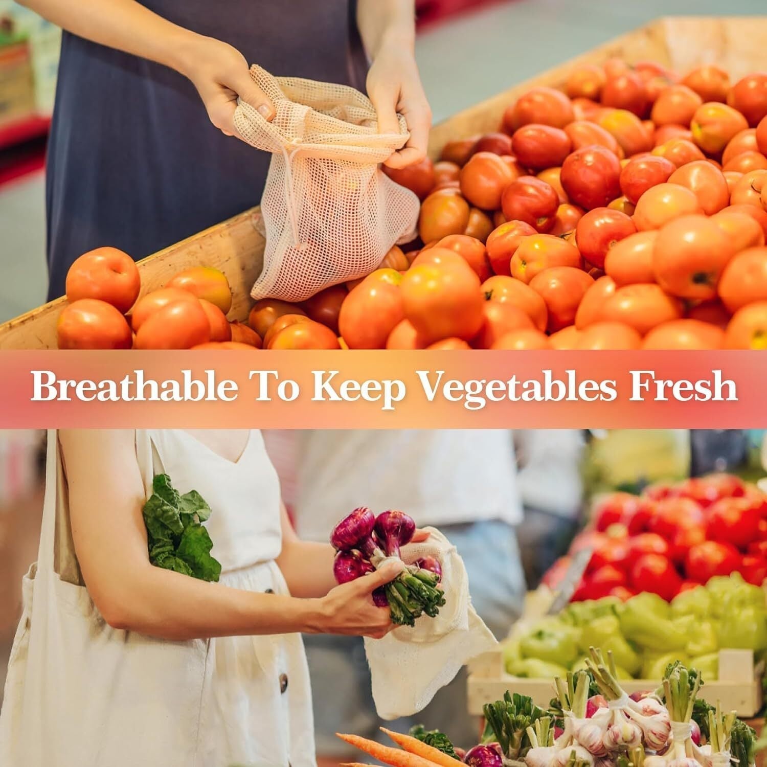 Set of 10 ECOCLAND Reusable Mesh Produce Bags Fruit Grocery Storage Washable Eco Bag-3