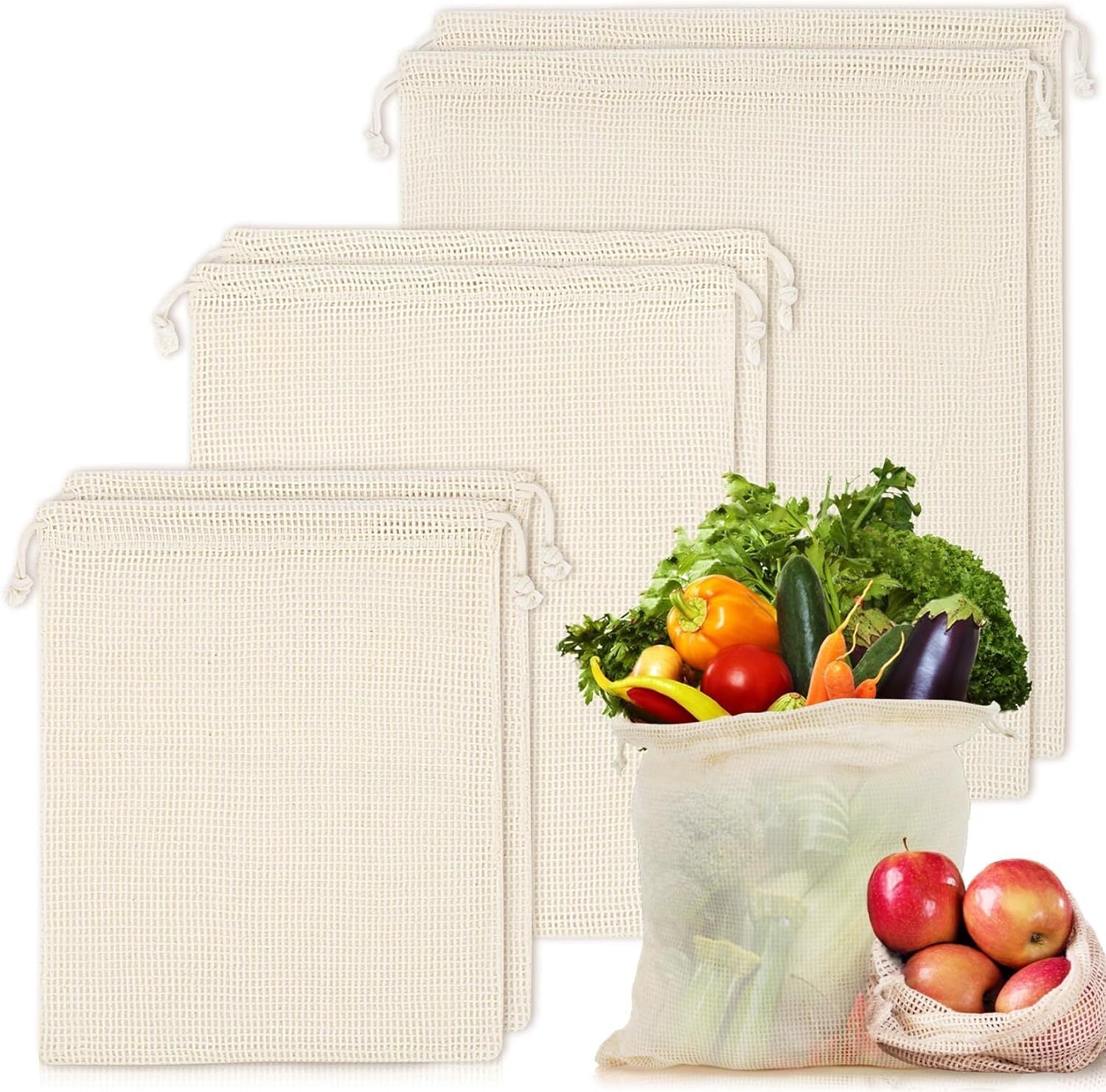 Set of 10 ECOCLAND Reusable Mesh Produce Bags Fruit Grocery Storage Washable Eco Bag-0