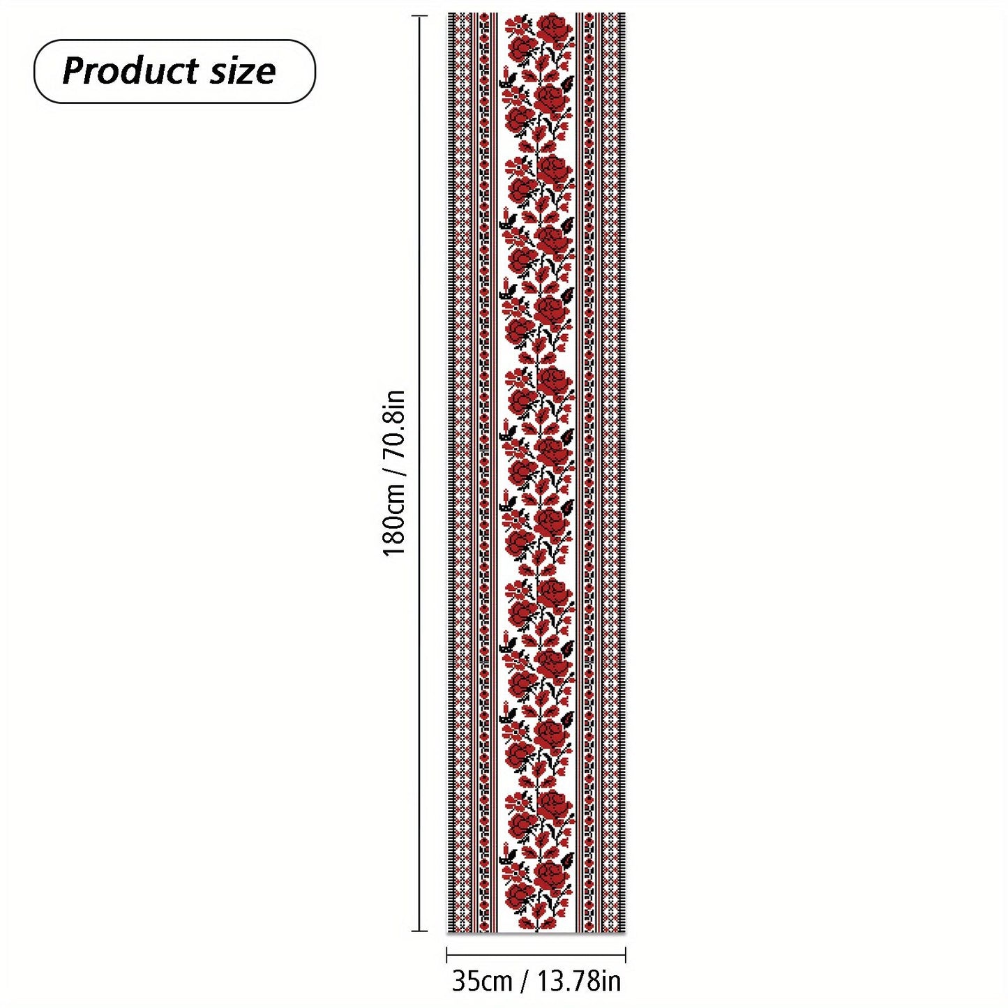 Ukrainian Table Runner – Folk Traditional Print in White, Black & Red (180x35cm)-4