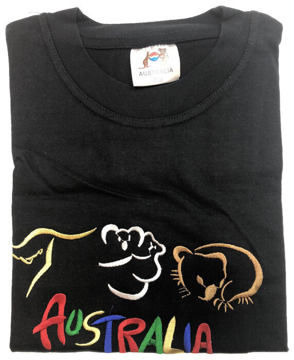 Adult Australia T Shirt Kangaroo Koala 100% Cotton Souvenir Tee Top - Black-3
