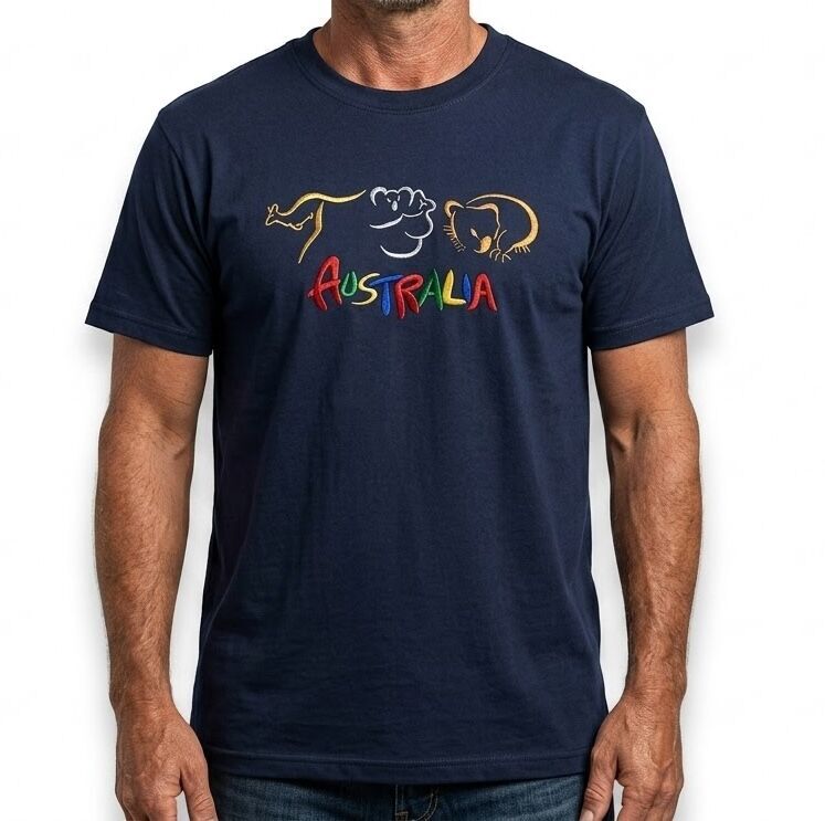 Adult Australia T Shirt Kangaroo Koala 100% Cotton Souvenir Tee Top - Navy Blue