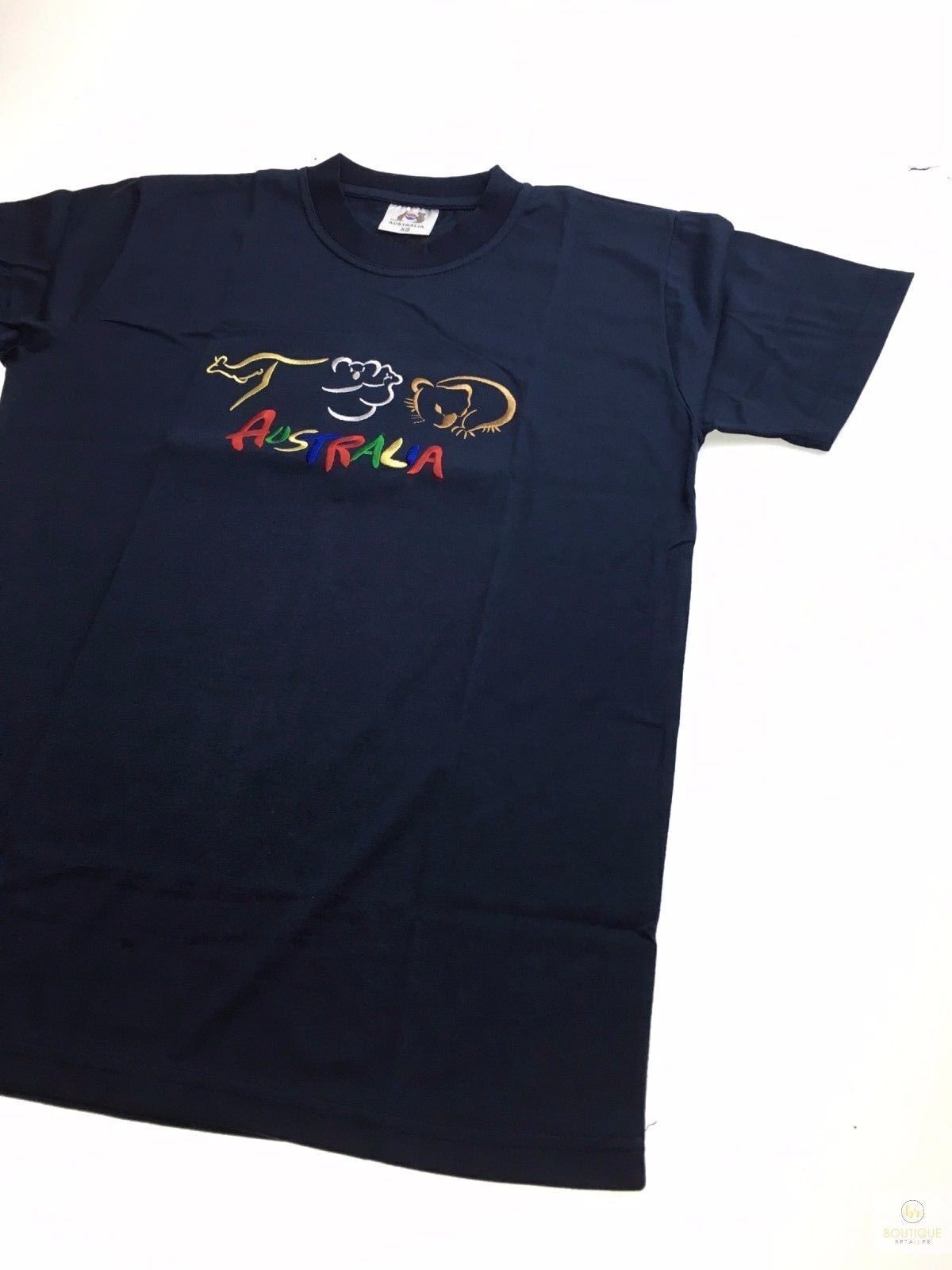 Adult Australia T Shirt Kangaroo Koala 100% Cotton Souvenir Tee Top - Navy Blue