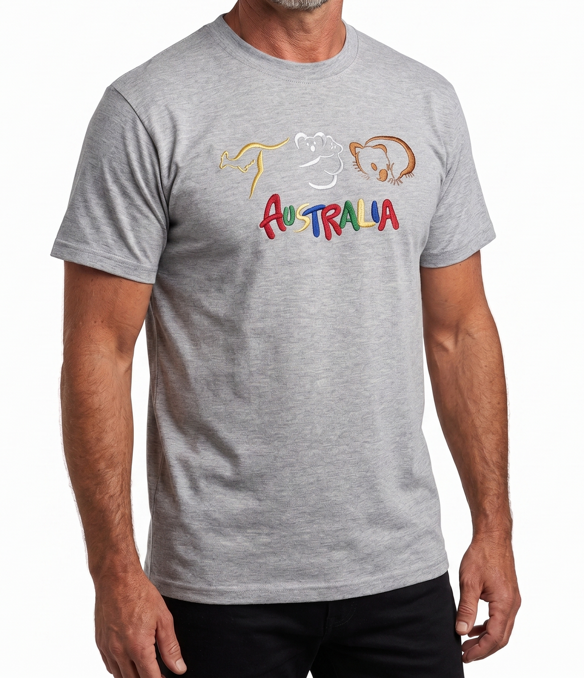 Adult Australia T Shirt Kangaroo Koala 100% Cotton Souvenir Tee Top - Grey
