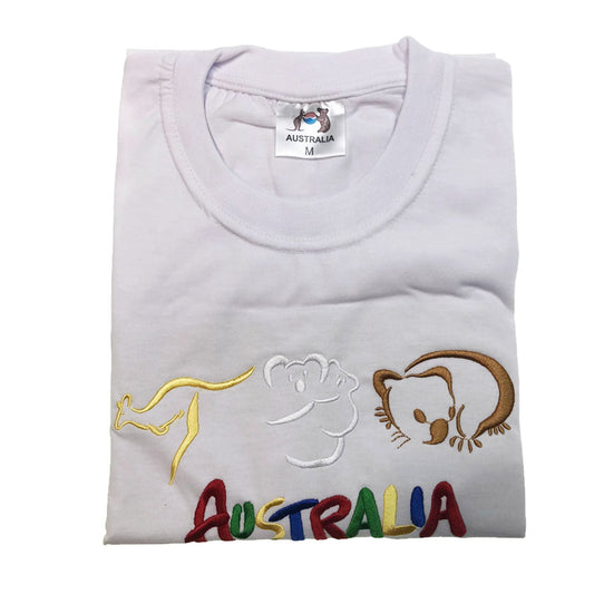 Adult Australia T Shirt Kangaroo Koala 100% Cotton Souvenir Tee Top - White-0
