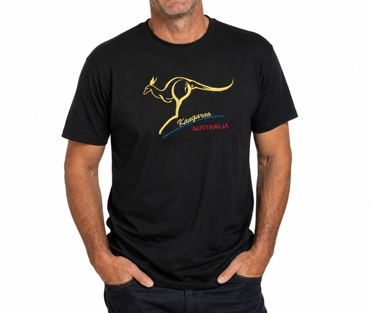 Adult Australian Kangaroo T Shirt Australia Day 100% Cotton Souvenir Tee Top - Black