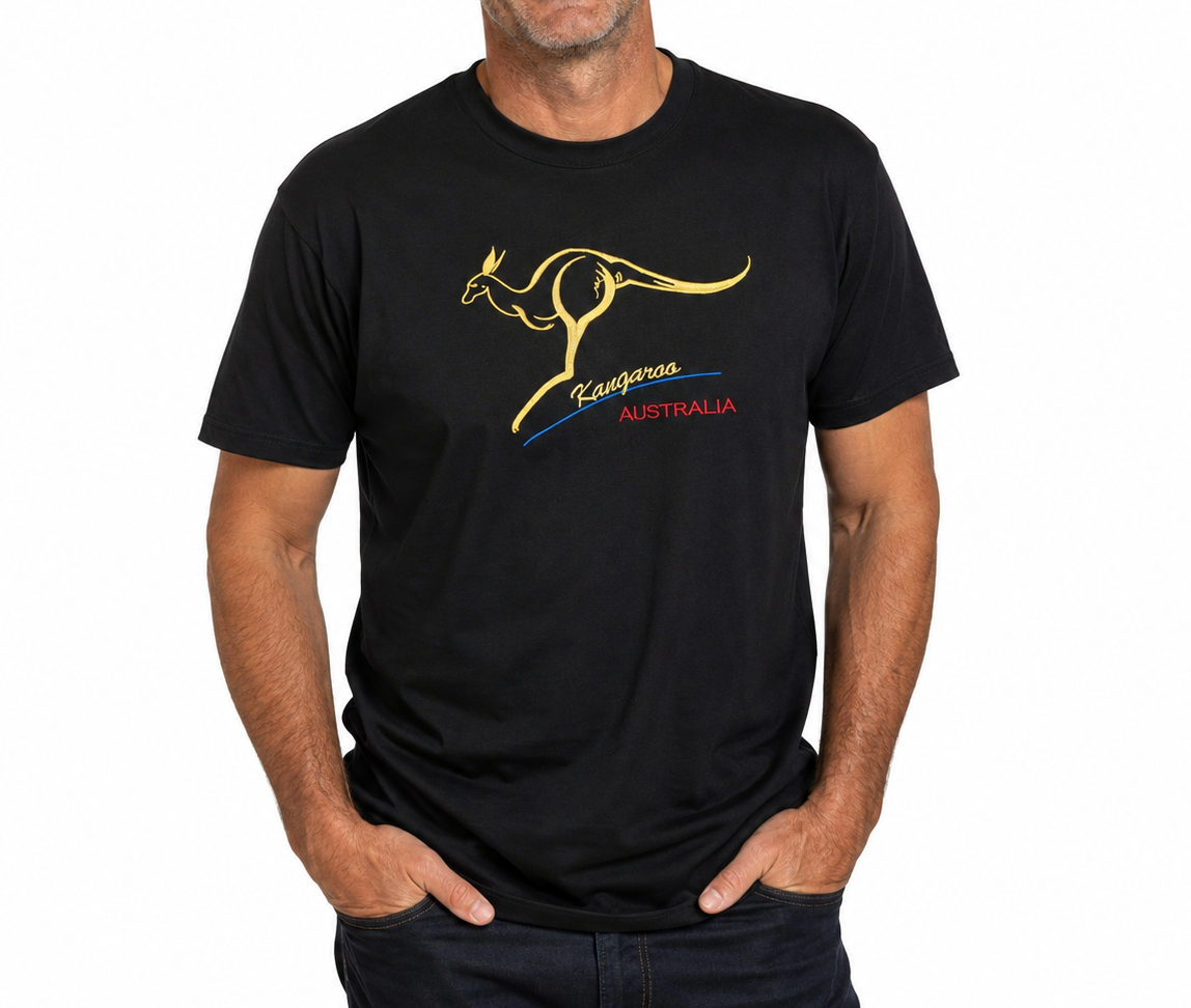 Adult Australian Kangaroo T Shirt Australia Day 100% Cotton Souvenir Tee Top - Black