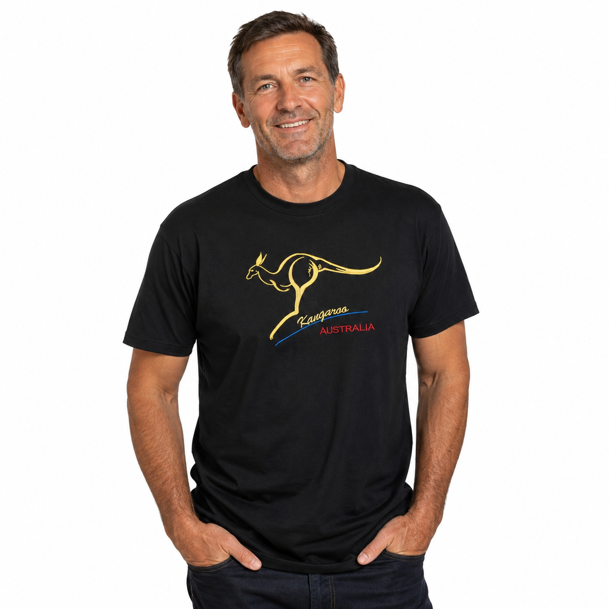 Adult Australian Kangaroo T Shirt Australia Day 100% Cotton Souvenir Tee Top - Black