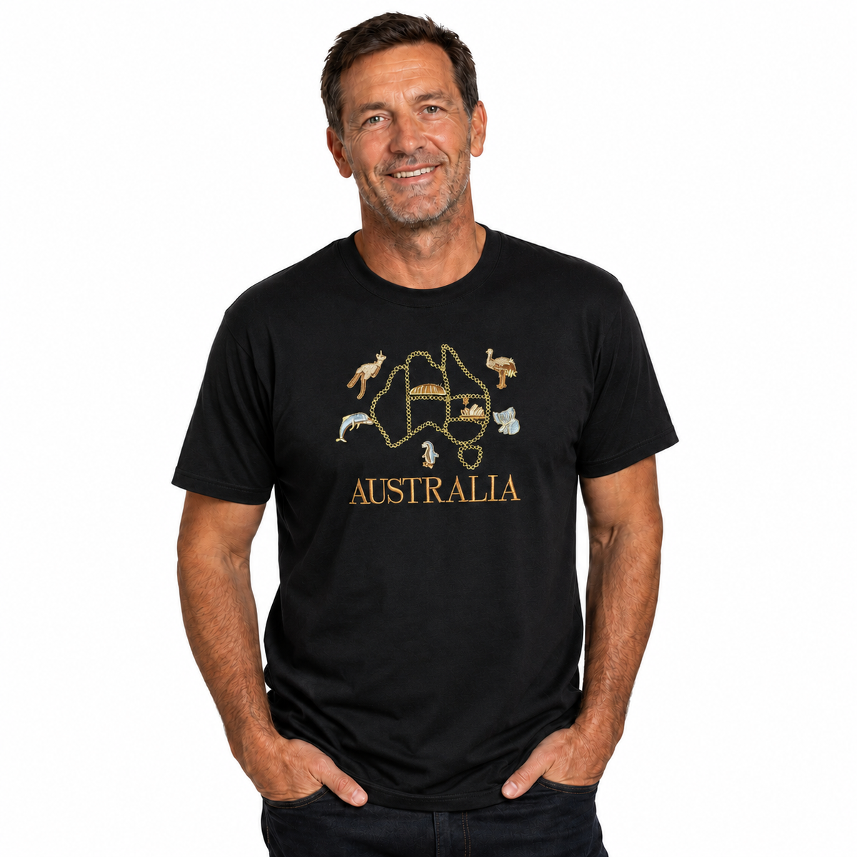 Adult Australia T Shirt Australia Day Souvenir Tee Top 100% Cotton in Black