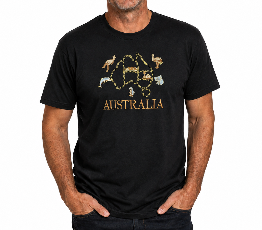 Adult Australia T Shirt Australia Day Souvenir Tee Top 100% Cotton in Black