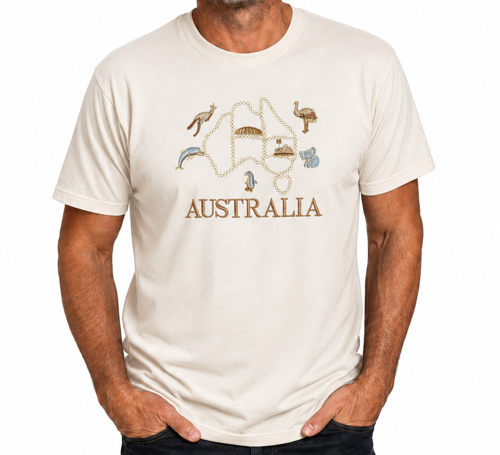 Adult Australia T Shirt Australia Day Souvenir Tee Top 100% Cotton in Cream