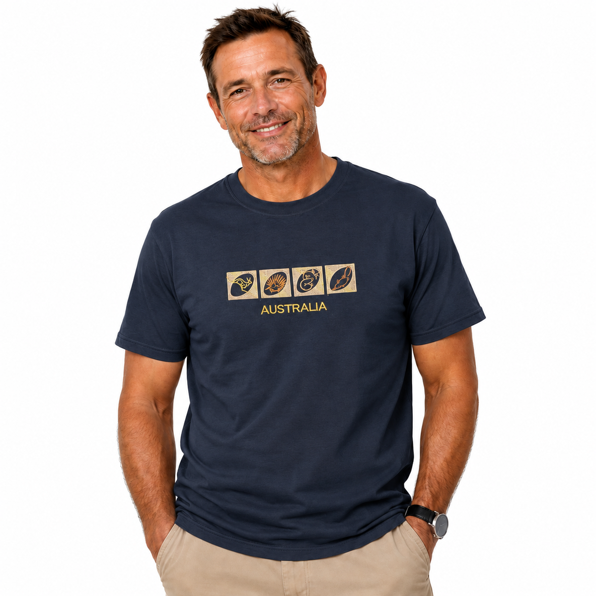 Adult Australian T Shirt Australia Day 100% Cotton Souvenir Tee Top - Navy