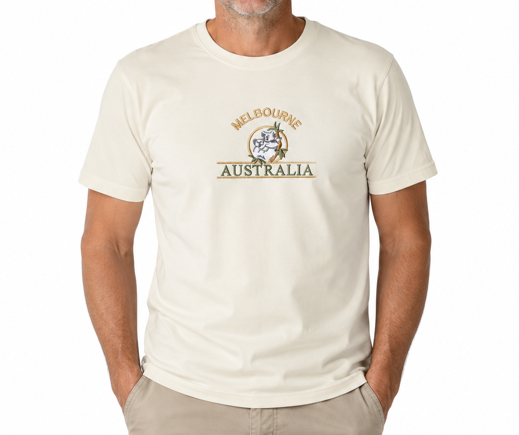 Adult Australia "Melbourne" T Shirt Australia Day Souvenir Tee Top 100% Cotton in Cream