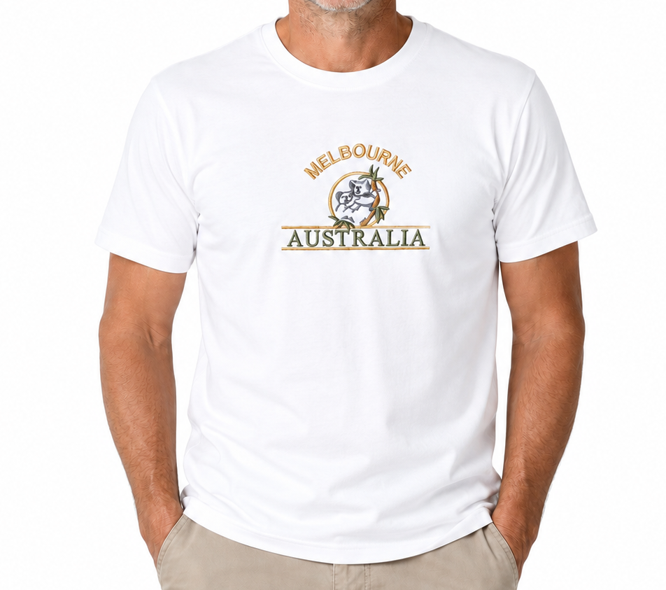 Adult Australia "Melbourne" T Shirt Australia Day Souvenir Tee Top 100% Cotton in White