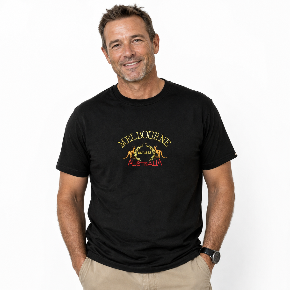 Adult Australia "Melbourne" Kangaroo T Shirt Australia Day Souvenir Tee Top 100% Cotton in Black