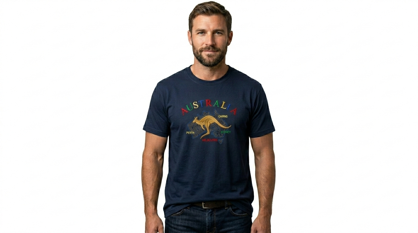 Adult Australian Souvenir Kangaroo T Shirt - Navy Blue (100% Cotton Australia Day Tee Top)-0