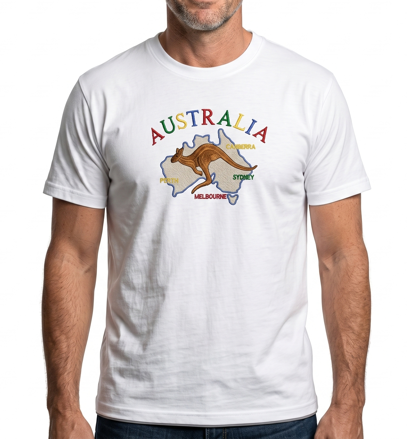 Adult Australia Kangaroo T Shirt Tee 100% Cotton Top Aussie Day - White