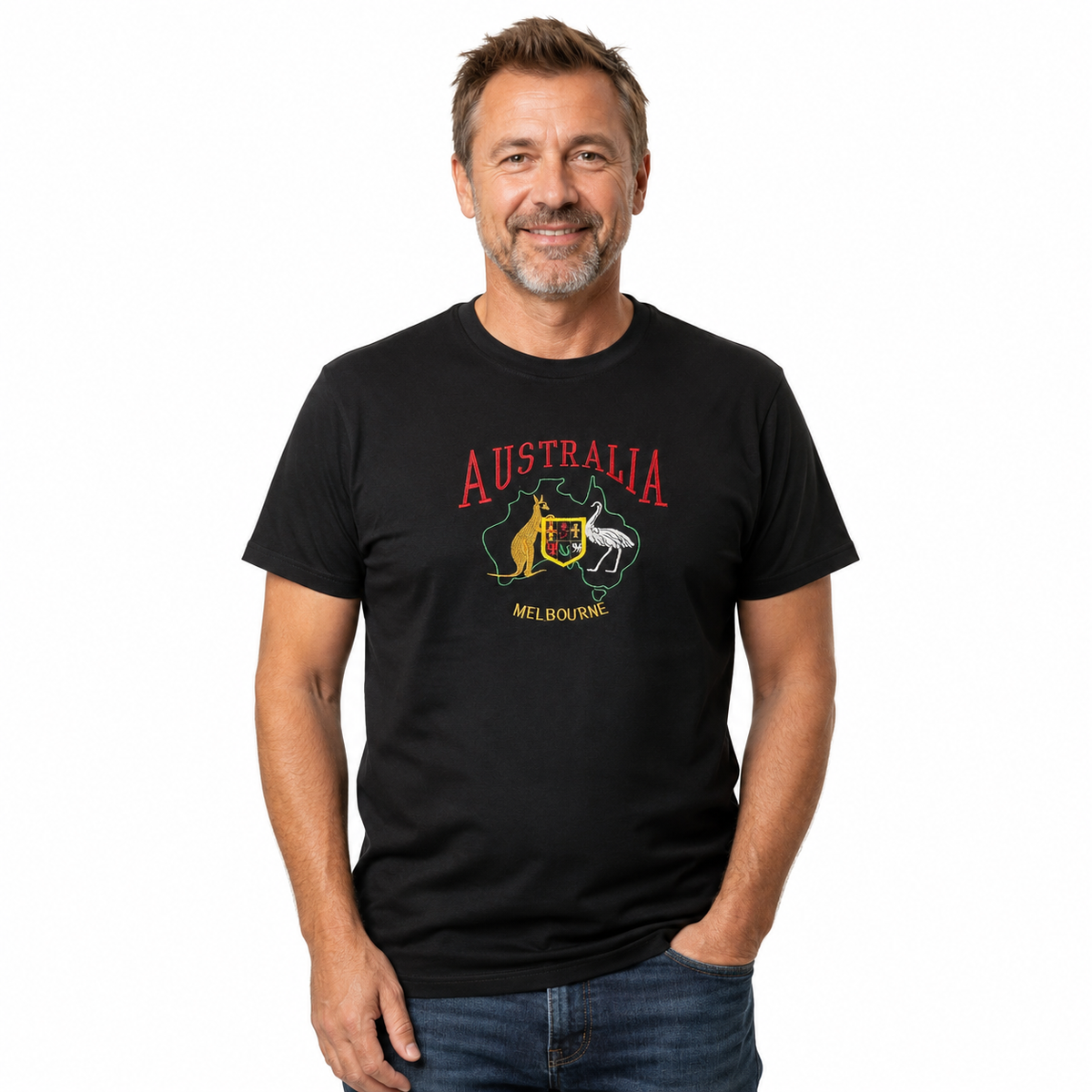 Adult Australia T Shirt Kangaroo Emu Melbourne 100% Cotton Souvenir Tee Top - Black