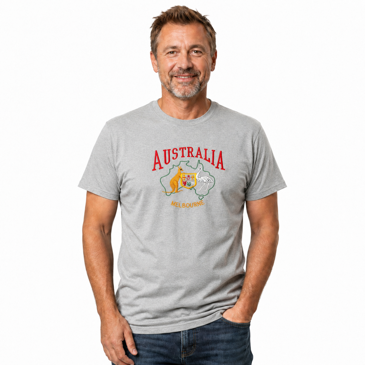 Adult Australia T Shirt Kangaroo Emu Melbourne 100% Cotton Souvenir Tee Top - Grey