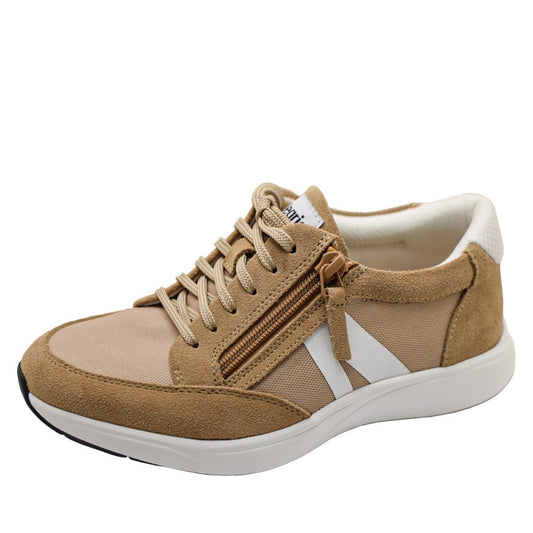 Alegria Womens Eazeer Shoes w/ Zip Sneakers Suede in Caramel-0
