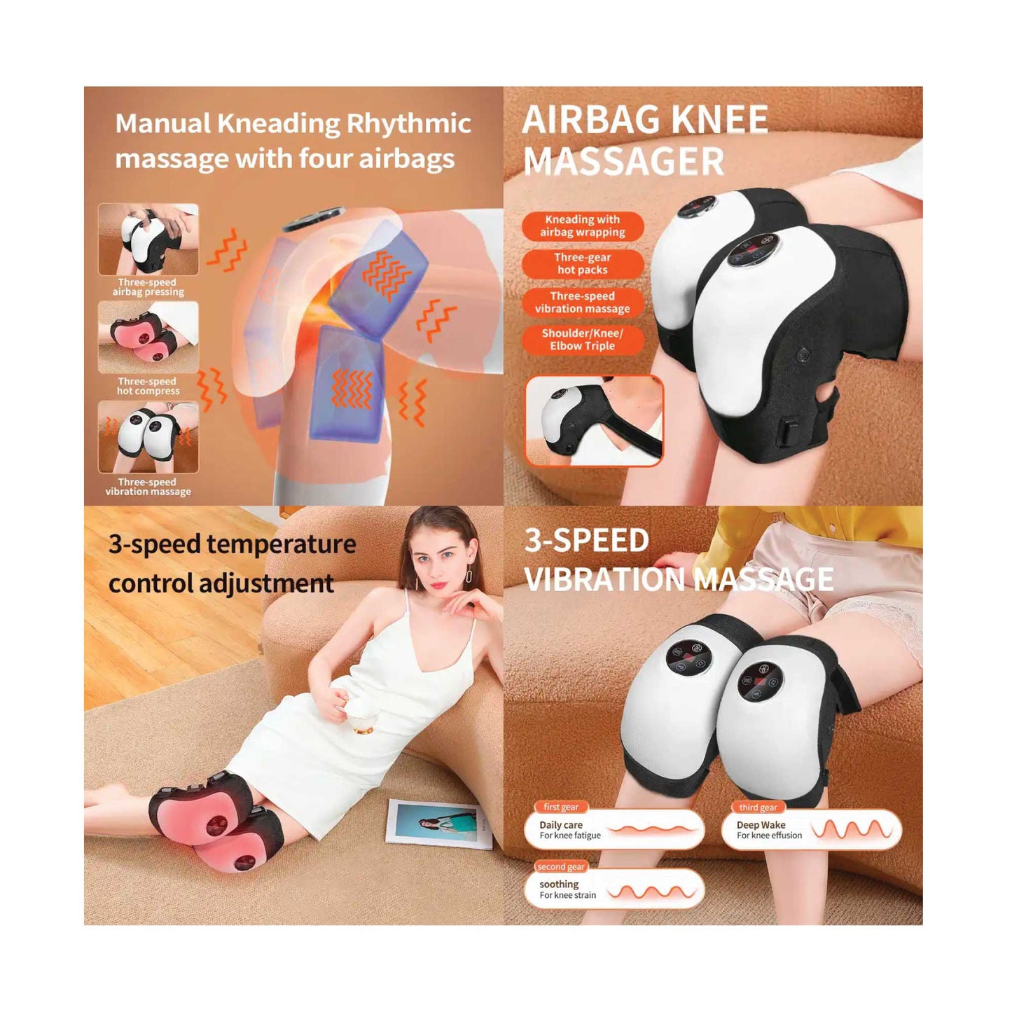 Electric Knee Massager - Rechargeable Air Compression Heat Vibration Machine-4