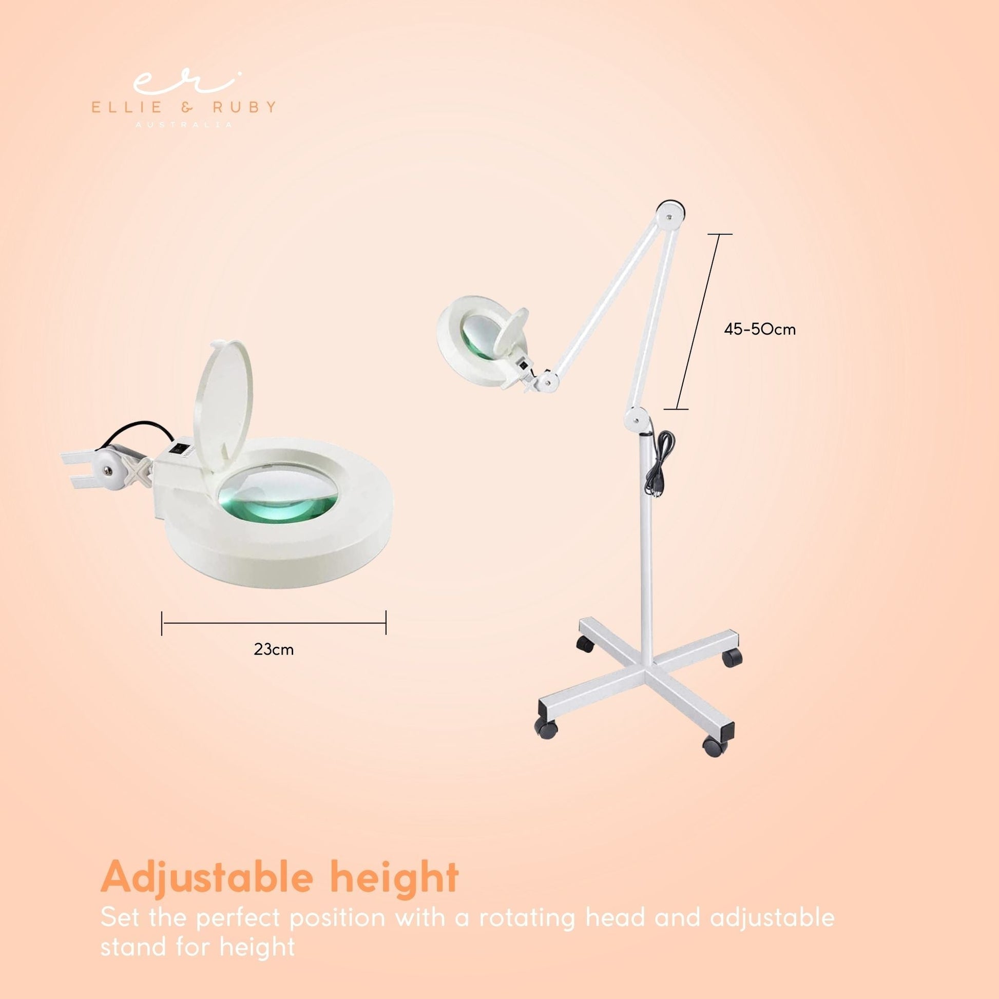 Ellie & Ruby 5x Magnifying Floor Lamp - Glass Lens Light and Wheeled Stand White-2