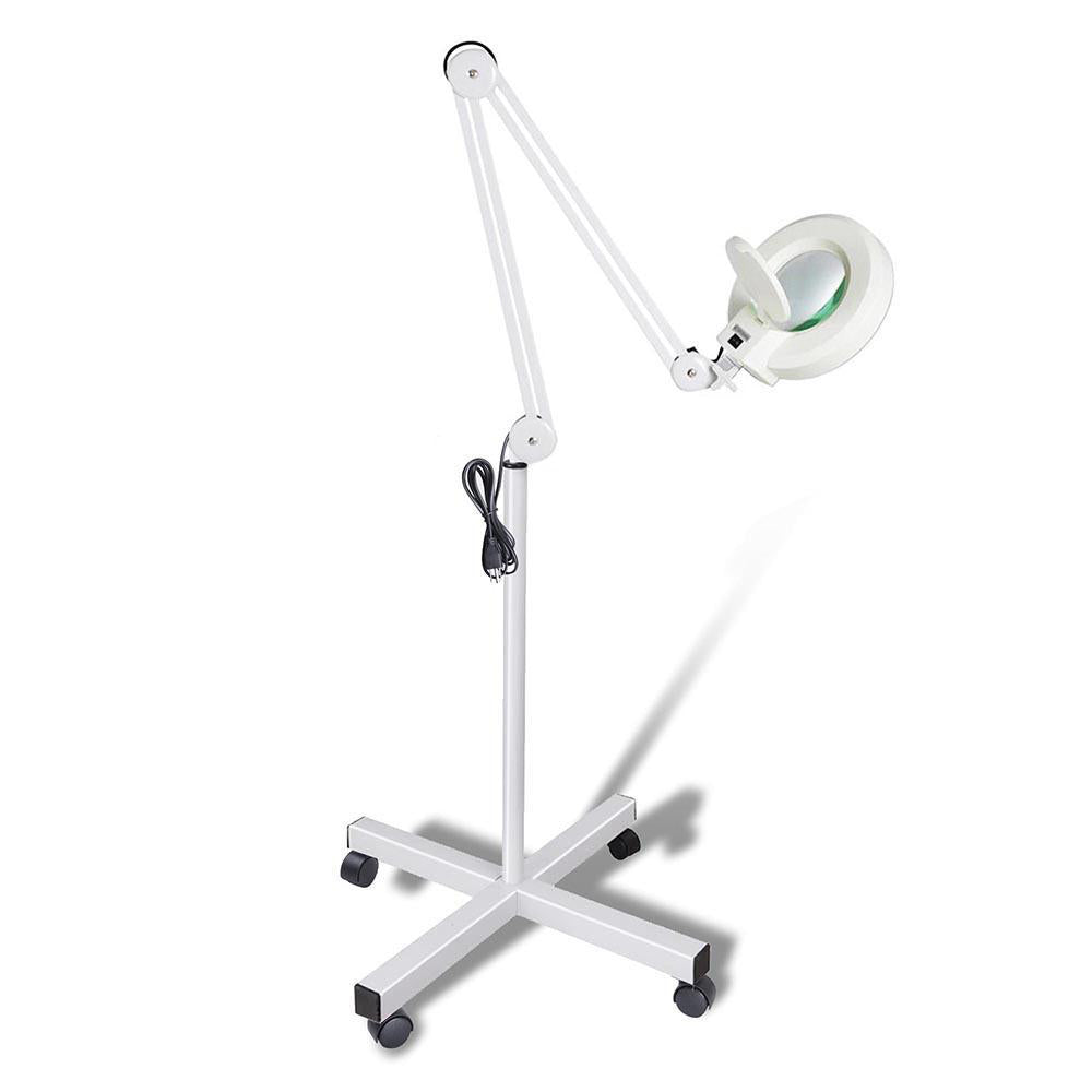 Ellie & Ruby 5x Magnifying Floor Lamp - Glass Lens Light and Wheeled Stand White-0