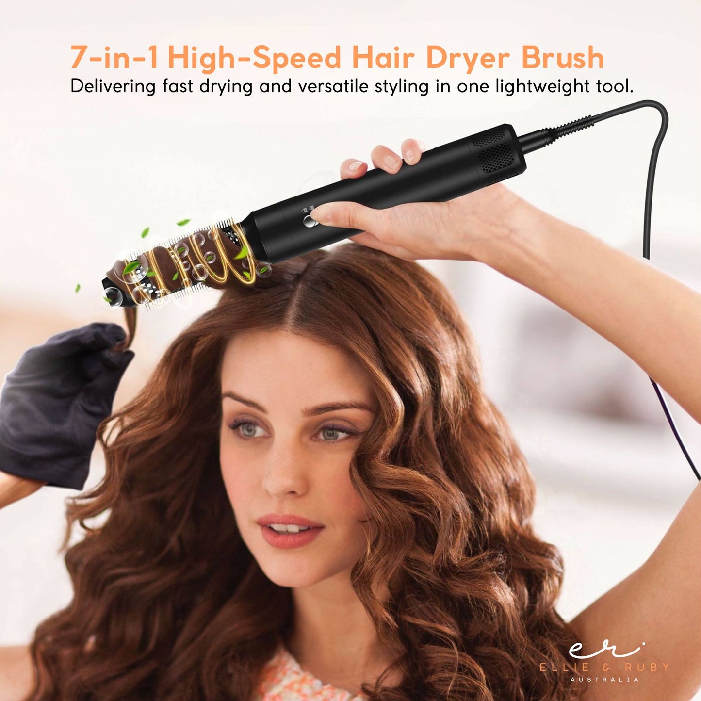 Ellie & Ruby 7-in-1 Hot Air Hair Styler Dryer Brush Curler Black 1400W-1