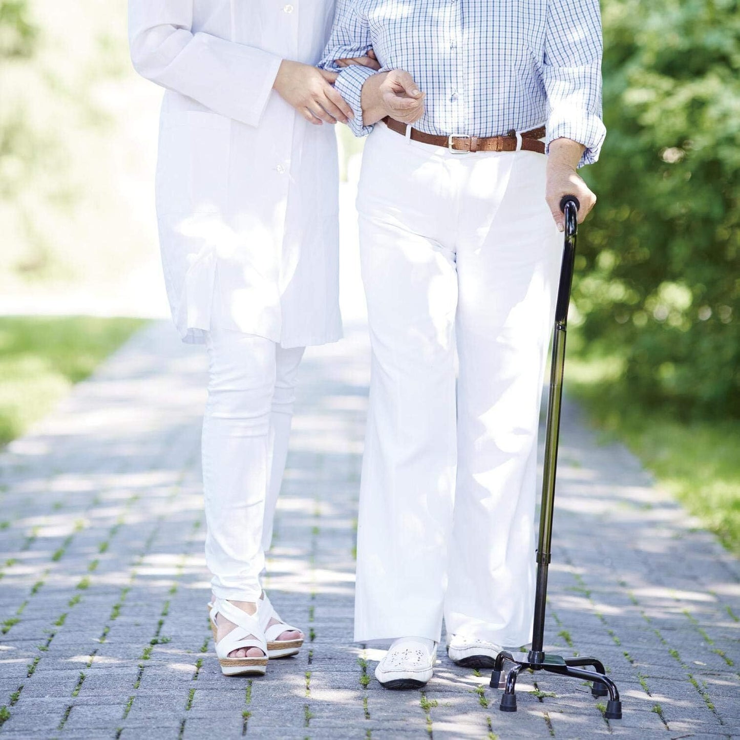 Adjustable Height Quad Cane Walking Stick Cane Folding Handle Metal - 4 Way-2