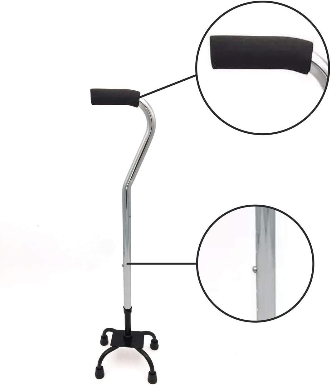 Adjustable Height Quad Cane Walking Stick Cane Folding Handle Metal - 4 Way-4