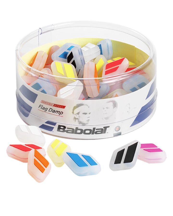 50x Babolat Tennis Racquet Flag Dampeners in Jar - Assorted Colour