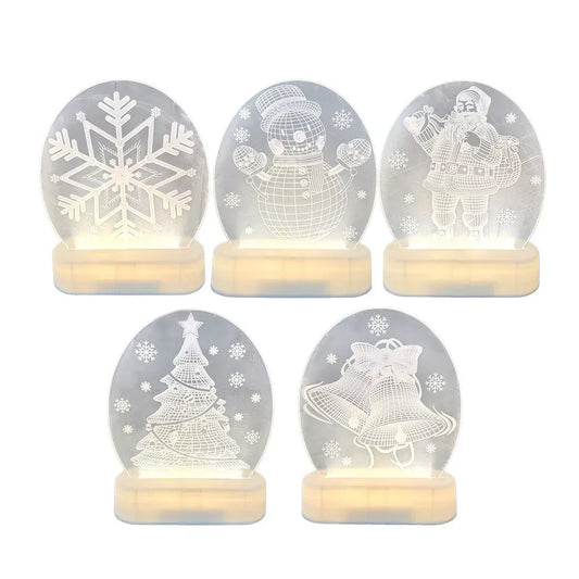 CarolCraft Christmas LED Acrylic USB Lamp Set of 5 Decoration Ornament Xmas Gift