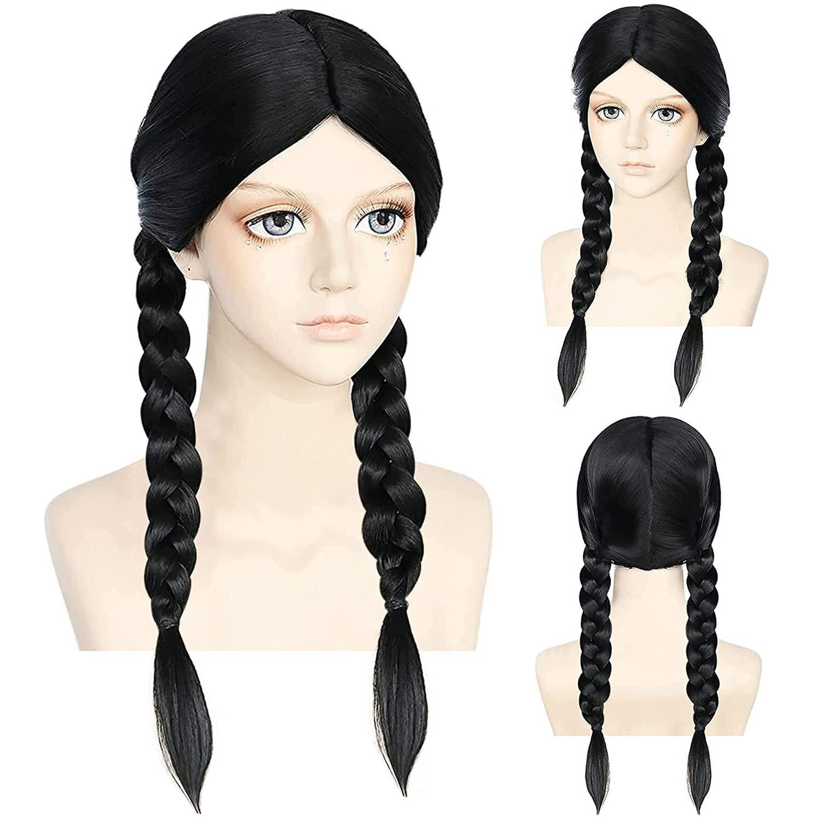 BRAIDED WIG Womens Plaited Hair Costume Party Schoolgirl Fancy Dress Braid - Black