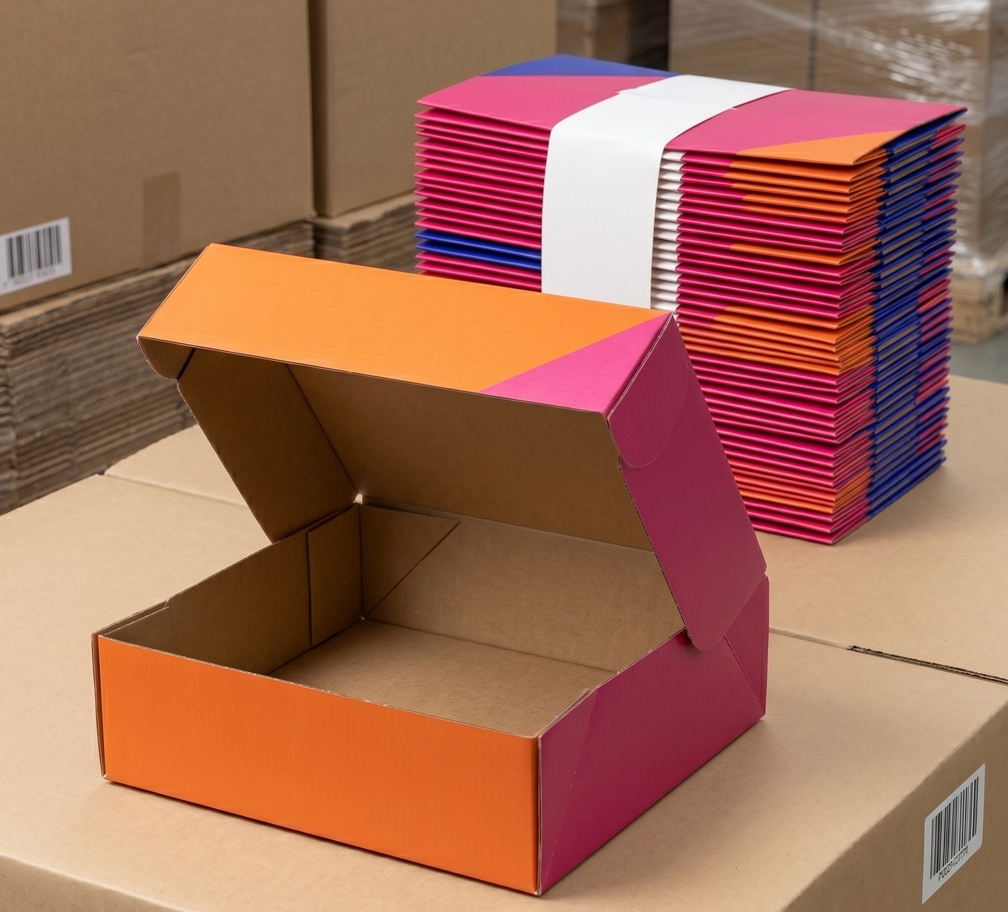 100x Flat-Pack Cardboard Packing Boxes Carton w/ Geometric Print (270x180x80mm)