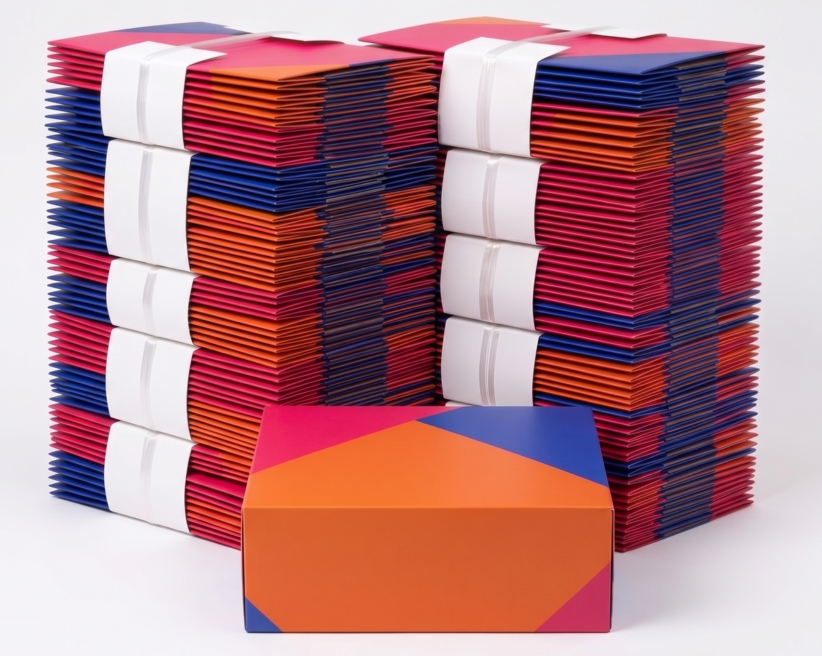 100x Large Flat-Pack Cardboard Packing Boxes Carton w/ Geometric Print (250x220x100mm)